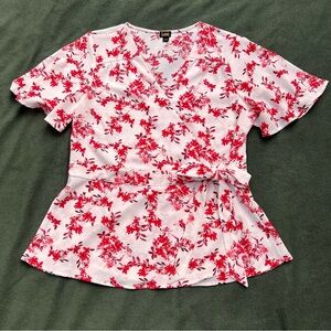 Lee Coral Floral Wrap Blouse